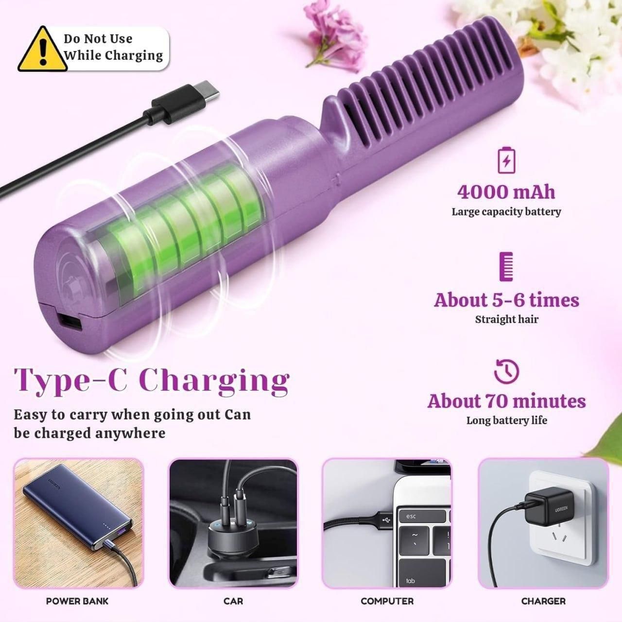 Portable Rechargeable Hair Straightener Comb - Mayurama